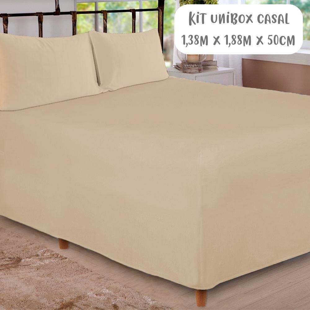 Jogo de Lençol 3 Peças Box Conjugado Unibox Casal Nude Arrumadinho Enxovais